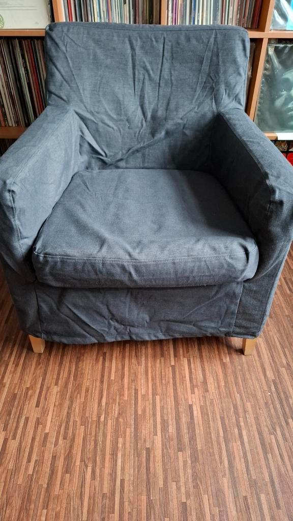 Ikea Karlstad fauteuil grijs klein model, Huis en Inrichting, Fauteuils, Zo goed als nieuw, Hout, Stof, 50 tot 75 cm, Minder dan 75 cm