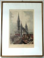 Antiek kunstwerk gekleurde ets, gesigneerd., Ophalen of Verzenden