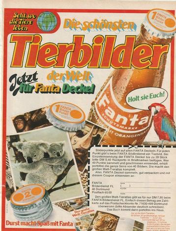 retro reclame 1974 Fanta frisdrank album dierenplaatjes beschikbaar voor biedingen