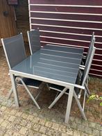 Tuinset - Tafel en 4 stoelen (tuin eettafel glas aluminium), Ophalen, 4 zitplaatsen, Gebruikt, Aluminium