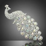 Mooie broche Pauw wit gekleurd Swarovski elementen, Overige materialen, Verzenden, Wit, Nieuw