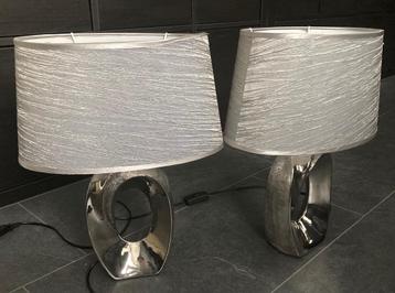2x tafellamp chroom/ zilver 42 cm