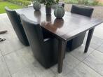 4 leren eettafelstoelen en eiken tafel 2 meter, Huis en Inrichting, Tafels | Eettafels, Ophalen, Gebruikt, Eikenhout, 200 cm of meer