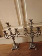 Antieke Vernikkeld Tinnen Kandelaars, Antiek en Kunst, Ophalen of Verzenden