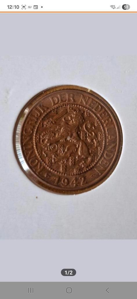 Cent 1942 P in mooie kwaliteit., Postzegels en Munten, Munten | Nederland, Losse munt, 1 cent, Koningin Wilhelmina, Ophalen of Verzenden