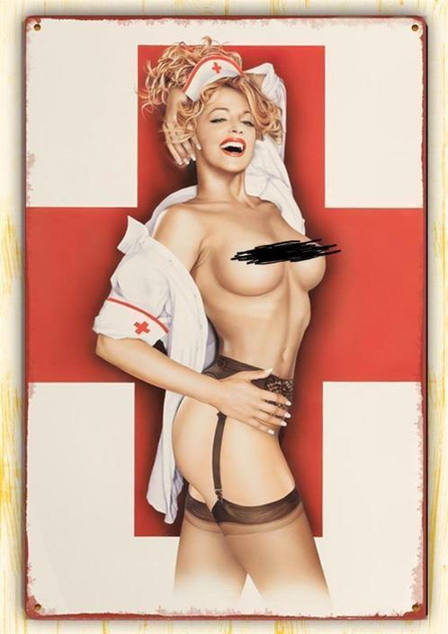 Pin Up Sexy verpleegster Metalen Wandbord keet mancave, Huis en Inrichting, Woonaccessoires | Wanddecoraties, Nieuw, Verzenden