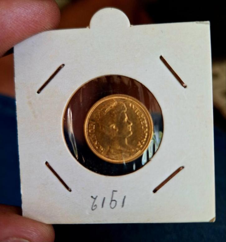 Gouden Koningin Wilhelmina uit 1912, Postzegels en Munten, Munten | Nederland, 5 gulden, Koningin Wilhelmina, Goud, Ophalen of Verzenden