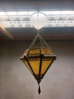 Vintage hanglamp met metalen frame en gekleurd glas, Antiek en Kunst, Ophalen of Verzenden