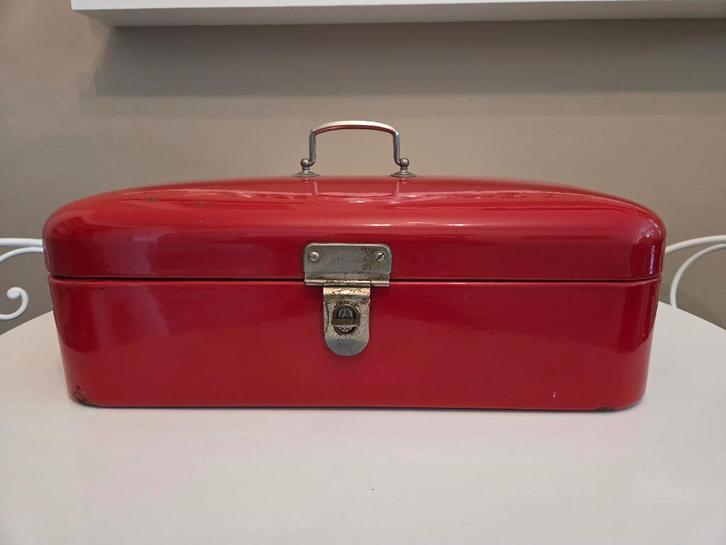 Brocante emaille rode broodtrommel, Antiek en Kunst, Curiosa en Brocante, Ophalen of Verzenden