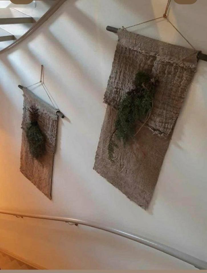 Shabby Wanddoeken met Toef - Set van 2, Huis en Inrichting, Woonaccessoires | Wanddecoraties, Zo goed als nieuw, Ophalen of Verzenden