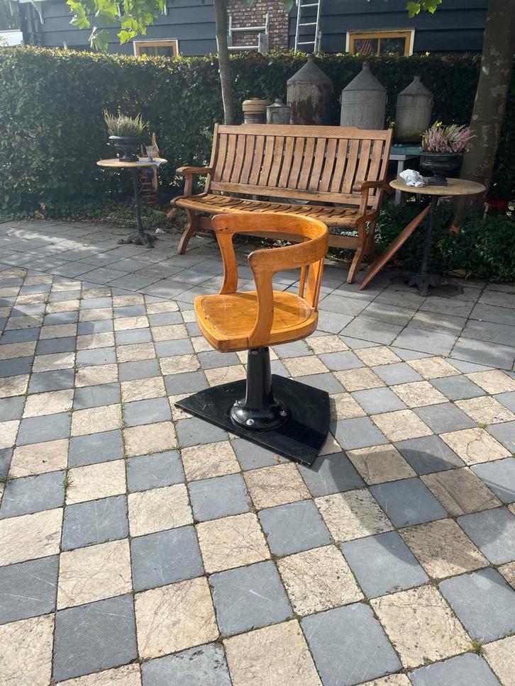 Antieke Kraanmachinisten Stoel 1850, Huis en Inrichting, Stoelen, Gebruikt, Eén, Hout, Bruin, Ophalen