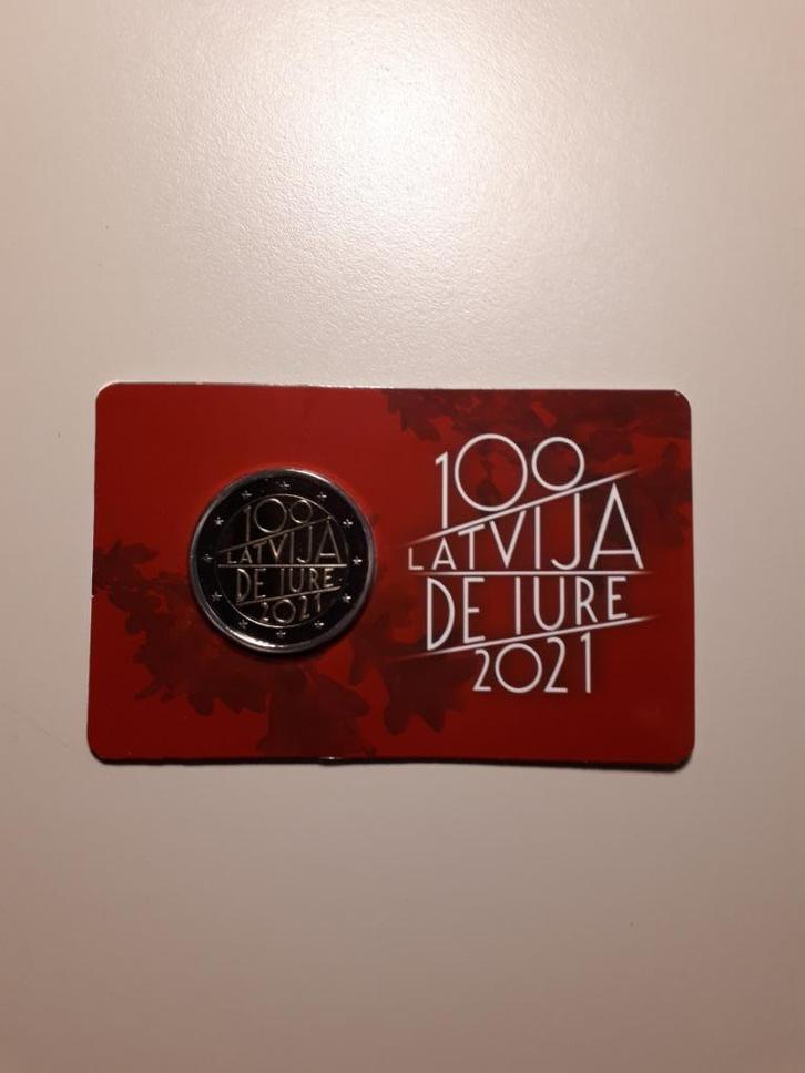 Letland 2021: 2 Euro 100 jr. Erkenning Letland (BU coincard), Postzegels en Munten, Munten | Europa | Euromunten, 2 euro, Overige landen