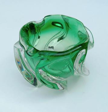 Val Saint Lambert groene Sommerso kern kristallen asbak 1950 beschikbaar voor biedingen