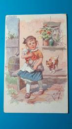 Meisje met poesje op arm. Poes kat kitten . K. Feiertag, Verzamelen, Ansichtkaarten | Dieren, Ophalen of Verzenden, Voor 1920