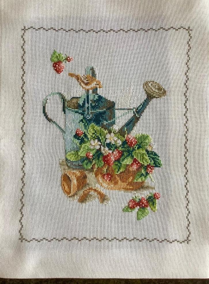 Borduurwerk, gieter, vogel, Bastin, vintage, Hobby en Vrije tijd, Borduren en Borduurmachines, Ophalen