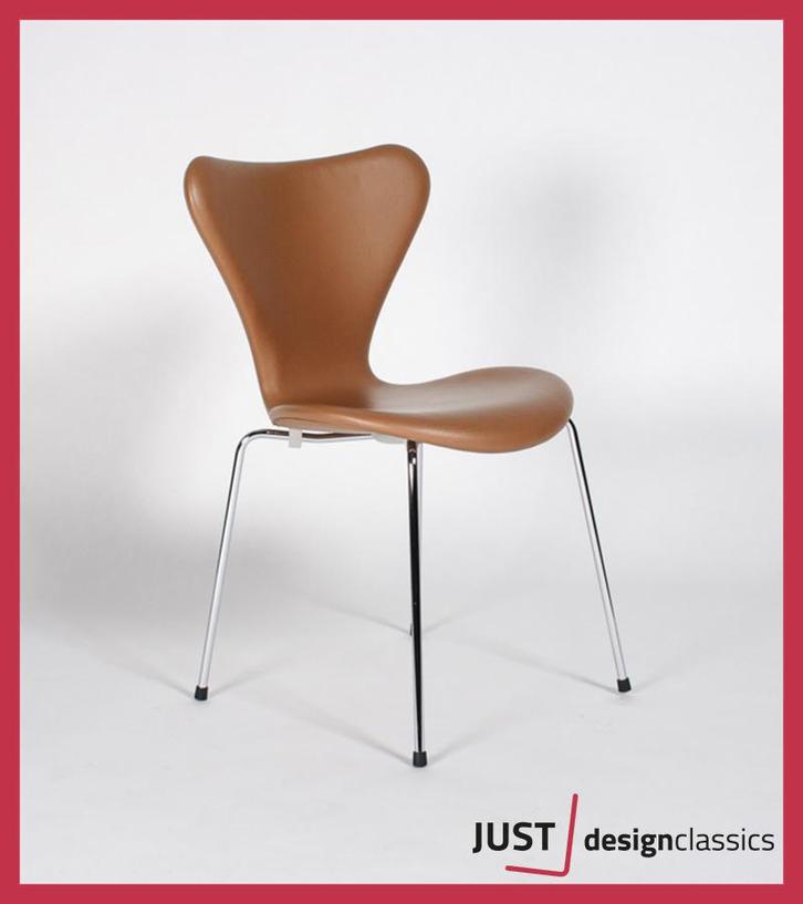 Fritz Hansen Series 7 Vlinderstoel Cognac Leder (vooraad:4), Huis en Inrichting, Stoelen, Zo goed als nieuw, Leer, Metaal, Bruin