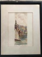 Brug in Heidelberg, Antiek en Kunst, Kunst | Etsen en Gravures, Ophalen of Verzenden
