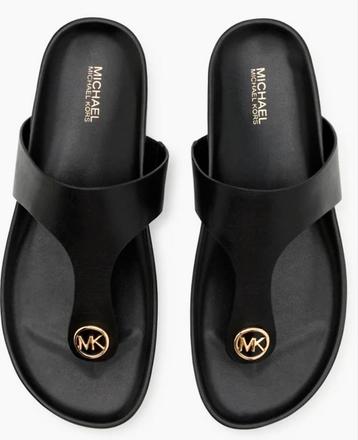 MICHAEL KORS ZWART LEREN LOGO SLIPPERS, MAAT 38, NIEUW💖💖💖 beschikbaar voor biedingen