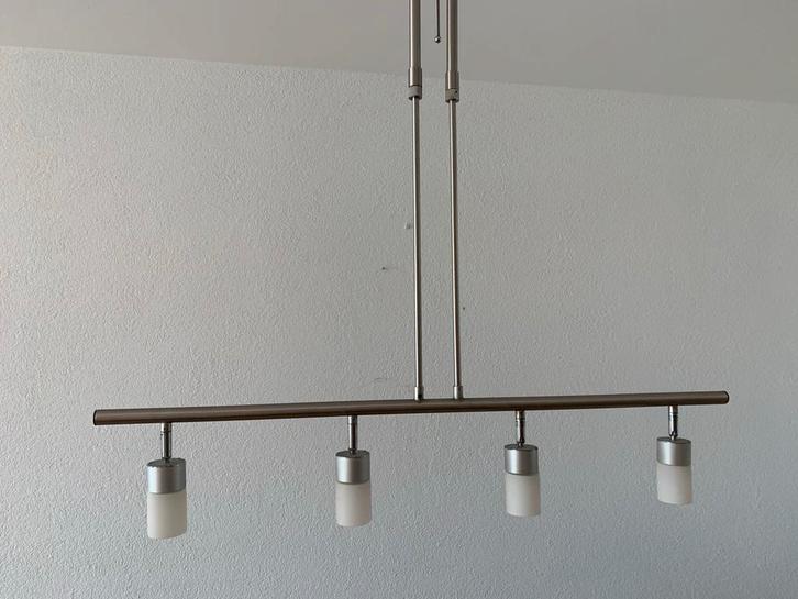 RVS Eettafellamp met 4 Spots & Dimmer, Huis en Inrichting, Lampen | Hanglampen, Zo goed als nieuw, 50 tot 75 cm, Metaal, Ophalen
