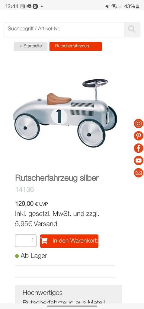 Goki Loopauto Zilver - Nieuw in doos!, Kinderen en Baby's, Speelgoed | Buiten | Voertuigen en Loopfietsen, Nieuw, Loopvoertuig