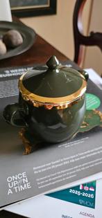 Pillivuyt Suikerpot - Groen met Gouden Rand €35, Ophalen of Verzenden