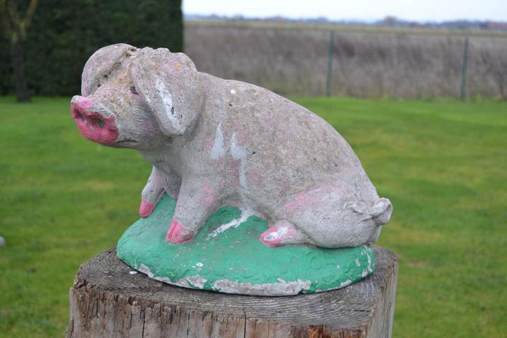 oud betonnen beeld van een varken, Tuin en Terras, Tuinbeelden, Gebruikt, Steen, Ophalen