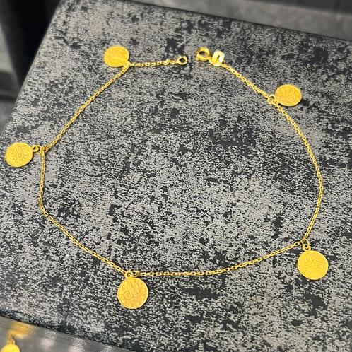 14k gouden enkelband met munten, Sieraden, Tassen en Uiterlijk, Enkelbandjes en Enkelkettinkjes, Ophalen of Verzenden