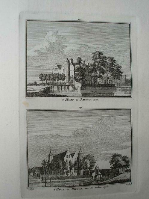 237-238 / Rhoon  het Huis  Kopergravure 1750, Antiek en Kunst, Kunst | Etsen en Gravures, Ophalen of Verzenden