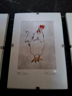 3 etsen van kip en haan van Martien Versteeg, handgesigneerd, Ophalen of Verzenden