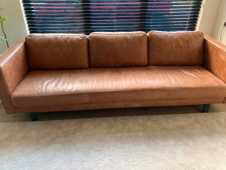 3-zits lederen bank, Huis en Inrichting, Banken | Bankstellen, Gebruikt, Rechte bank, Driepersoons, 200 tot 250 cm, 75 tot 100 cm