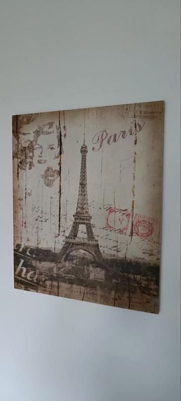Fraai wandbord Paris / poster op hout Parijs schilderij