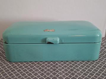 Emaille aqua-kleur broodtrommel jaren '60 beschikbaar voor biedingen