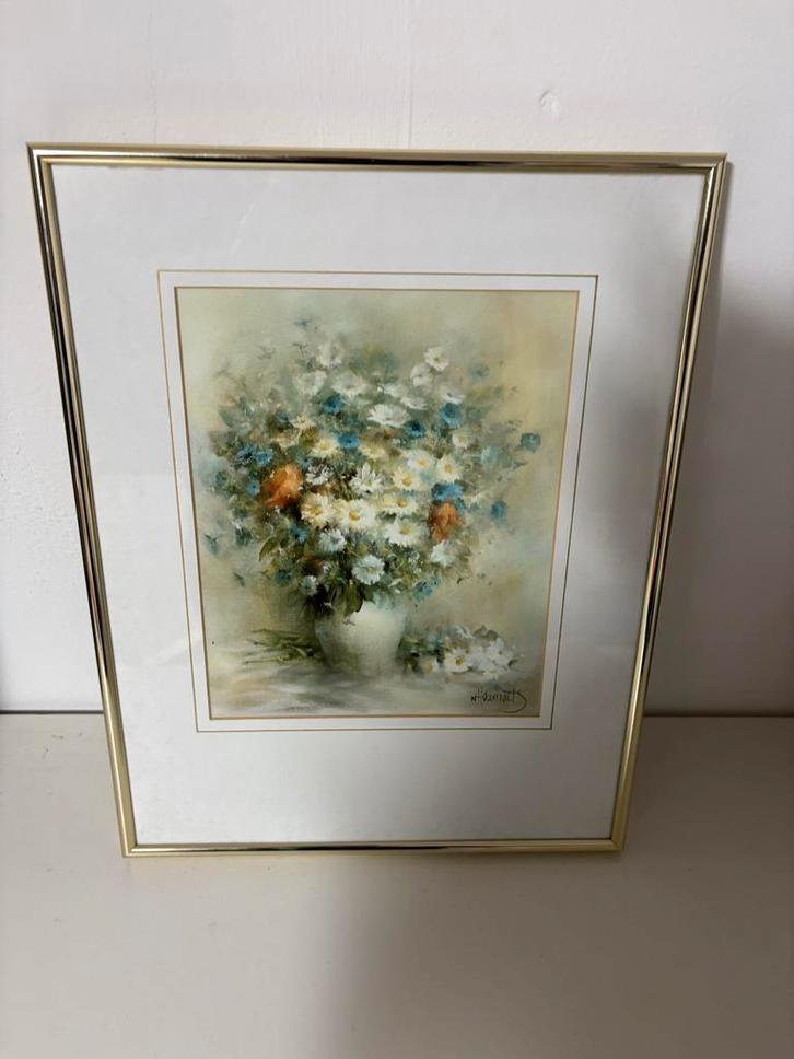 Schilderij met bloemen in lijst, Antiek en Kunst, Kunst | Schilderijen | Klassiek, Ophalen of Verzenden