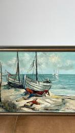 Schilderij van Ad Selhorst - Boten op het strand, Antiek en Kunst, Ophalen of Verzenden