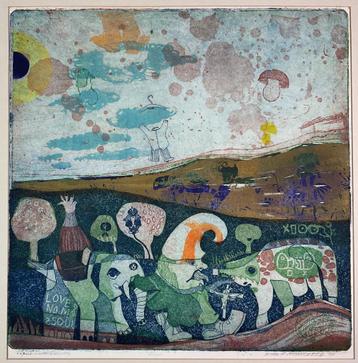 "Wandeling" kleurenets ets grafiek Michel van Overbeeke  beschikbaar voor biedingen