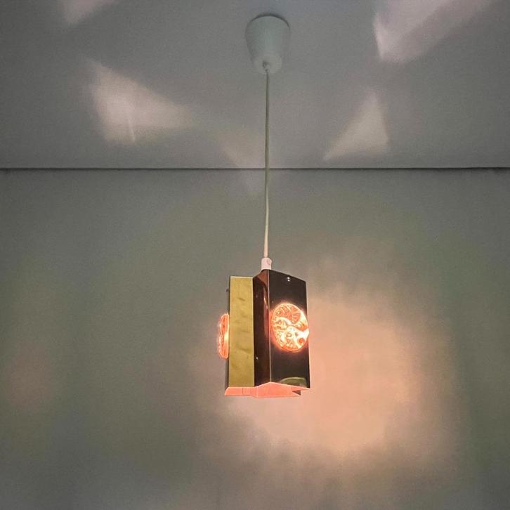 OPRUIMING  jaren 60 70 goud aluminium en glas Deens Vitrika, Huis en Inrichting, Lampen | Hanglampen, Gebruikt, Minder dan 50 cm