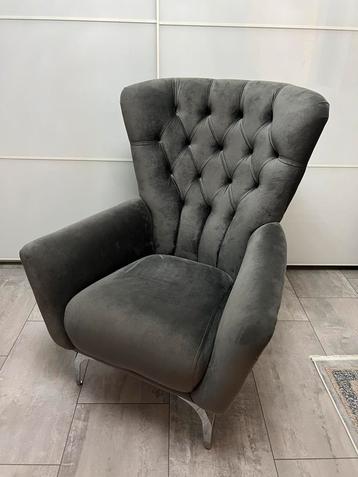 Stoel fauteuil chesterfield velours, grijs  beschikbaar voor biedingen