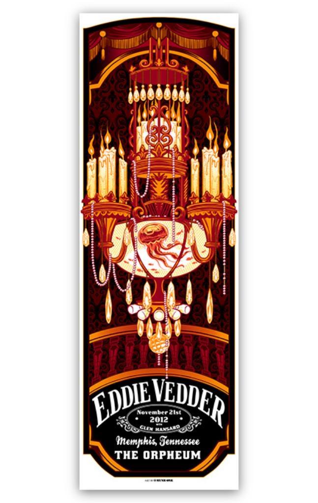 Eddie Vedder Memphis 21-11-2012 originele concert poster, Verzamelen, Muziek, Artiesten en Beroemdheden, Nieuw, Poster, Artwork of Schilderij