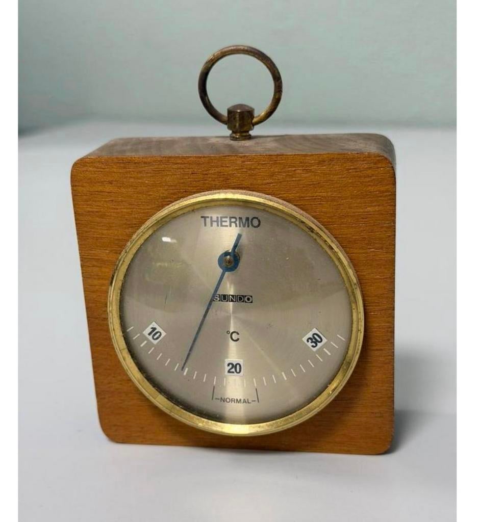 Vintage SUNDO Thermometer & Barometer — Houten Behuizing 9cm, Ophalen of Verzenden, Zo goed als nieuw, H, H