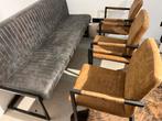 Industriële leren Eetbank bank en 3 stoelen, Ophalen of Verzenden, Zo goed als nieuw, Vijf, Zes of meer stoelen, Bruin