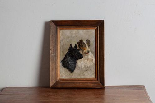 Vintage hondenportret schilderij, Antiek en Kunst, Kunst | Schilderijen | Klassiek, Ophalen of Verzenden