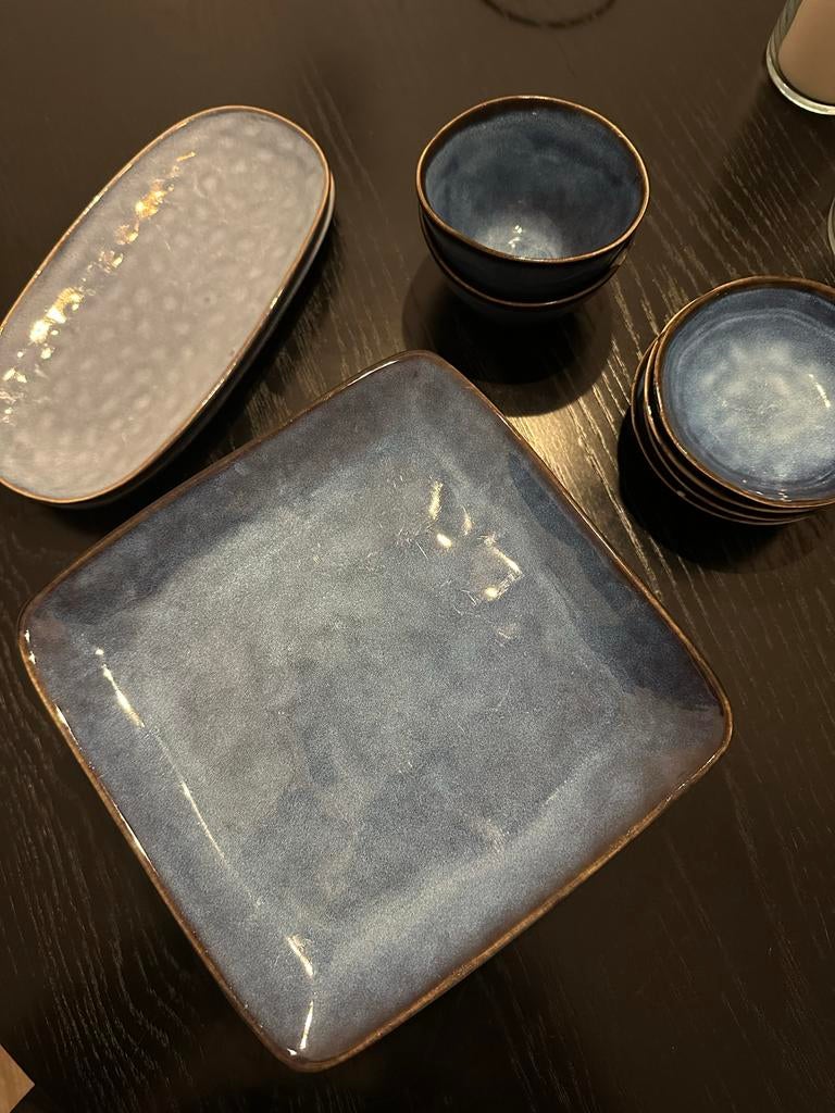 Xenos Toscane Servies - Donkerblauw, Huis en Inrichting, Keuken | Servies, Gebruikt, Bord(en), Effen, Aardewerk, Ophalen