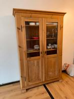 Vintage houten vitrinekast met glas, Ophalen, 100 tot 150 cm, Vintage, antiek, servieskast, keukenkast, vitrinekast, 25 tot 50 cm