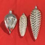 3x retro glas kerstbal denneappel zilverkleur, oude kerstbal, Diversen, Kerst, Ophalen, Gebruikt