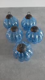 Blauwe craquelé glazen ballen kerst decoratie kerstballen, Diversen, Kerst, Ophalen of Verzenden, Zo goed als nieuw