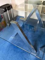 eettafel / bureau glazen tafel met RVS poten, Ophalen of Verzenden, Gebruikt