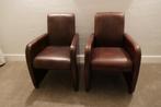 2 bruine lederen stoelen, Huis en Inrichting, Stoelen, Ophalen, Gebruikt, Twee, Bruin