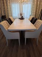 4x wit leer eetkamerstoel pearl  grijs leer 2x, Huis en Inrichting, Stoelen, Ophalen, Gebruikt, Wit, Leer
