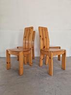 Vintage brutalist chapo stijl grenen eetkamer stoelen, Huis en Inrichting, Stoelen, Ophalen, Gebruikt, Bruin, Onvekend