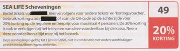 SEA LIFE Scheveningen 20% korting. Postcodeloterij bon nr 49 beschikbaar voor biedingen